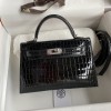 Hermes Kelly Mini II Bag 19cm in Black Shiny Alligator Leather