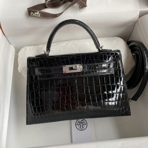 Hermes Black Kelly Mini II 19cm Crocodile Bag Replica Replica Hermes Kelly Mini II 19cm Crocodile Bag