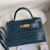 Hermes Kelly Mini II Bag 19cm in Blue Jean Shiny Alligator Leather