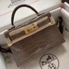 Hermes Kelly Mini II Bag 19cm in Etoupe Shiny Alligator Leather