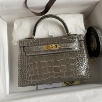 Hermes Gris Tourterelle Kelly Mini II 19cm Crocodile Bag Replica Replica Hermes Kelly Mini II 19cm Crocodile Bag