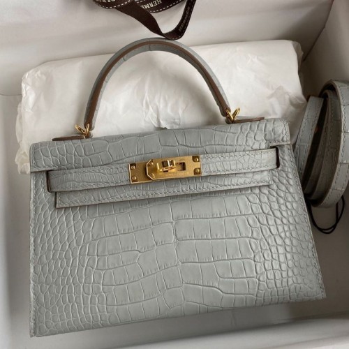 Hermes Pearl Grey Kelly Mini II 19cm Crocodile Bag Replica Replica Hermes Kelly Mini II 19cm Crocodile Bag
