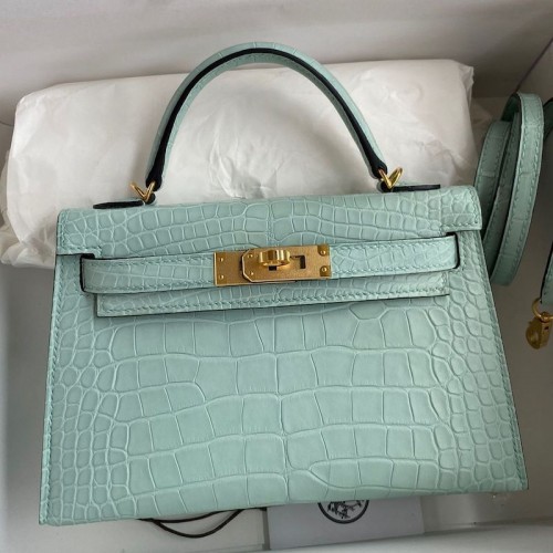 Hermes Vert D'eau Kelly Mini II 19cm Crocodile Bag Replica Replica Hermes Kelly Mini II 19cm Crocodile Bag