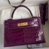 Hermes Kelly Mini II Bag 19cm in Purple Shiny Alligator Leather