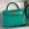 Hermes Kelly Mini II Bag 19cm in Vert Jade Shiny Alligator Leather