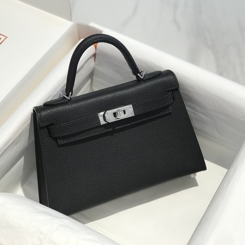 replica hermes kelly 19cm in black epsom leather with silver hardware