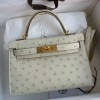 Hermes Kelly Mini II Bag 19cm in Beton Ostrich Leather