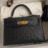Hermes Kelly Mini II Bag 19cm in Black Ostrich Leather