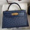 Hermes Kelly Mini II Bag 19cm in Blue Iris Ostrich Leather