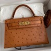 Hermes Kelly Mini II Bag 19cm in Gold Ostrich Leather