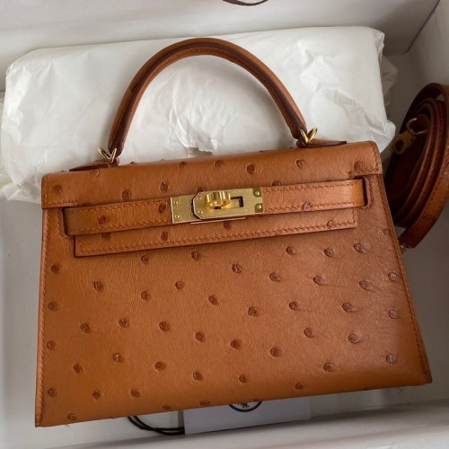 Hermes Gold Kelly Mini II 19cm Ostrich Bag Replica Replica Hermes Kelly Mini II 19cm Ostrich Bag