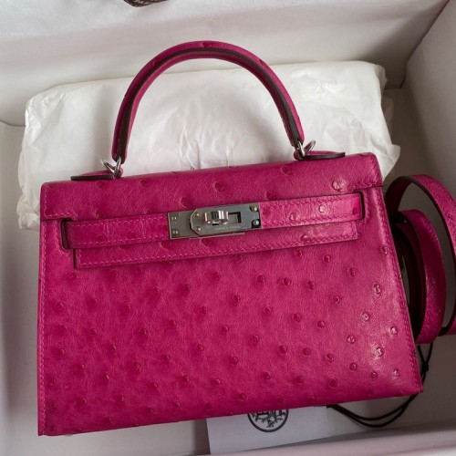 Hermes Rose Red Kelly Mini II 19cm Ostrich Bag Replica Replica Hermes Kelly Mini II 19cm Ostrich Bag