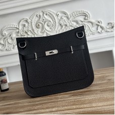 Replica Hermes Jypsiere 28 Bag in black Togo leather with crossbody design.