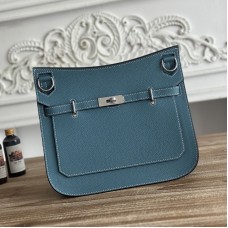 Replica Hermes Jypsiere 28 Bag in Blue Jean Togo leather with crossbody design.