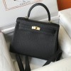 Hermes Kelly 25cm Bag in Clemence Leather Black GHW