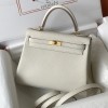 Hermes Kelly 25cm Bag in Clemence Leather Craie GHW
