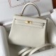Hermes Kelly 25cm Bag in Clemence Leather Craie GHW
