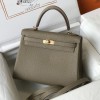 Hermes Kelly 25cm Bag in Clemence Leather Gris Tourterelle GHW