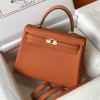 Hermes Kelly 25cm Bag in Clemence Leather Orange GHW