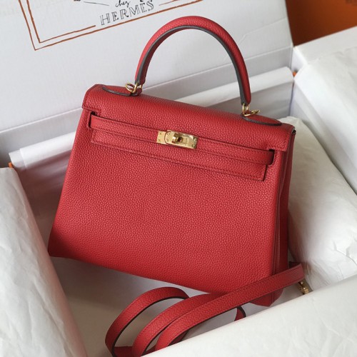 Replica Hermes Kelly 25cm Clemence Red Replica Hermes Kelly 25cm