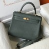 Hermes Kelly 25cm Bag in Clemence Leather Vert Amande GHW