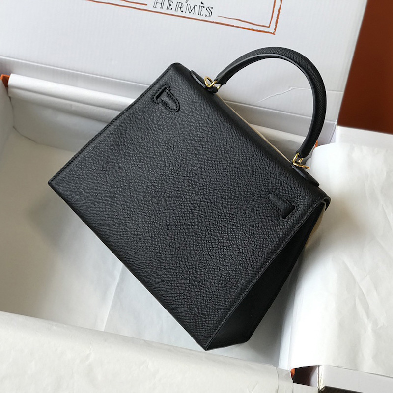 Replica Hermes Kelly 25cm Back View - Black Epsom Leather Gold Hardware