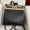 Hermes Kelly Ado Backpack In Black Matte Alligator Crocodile Leather