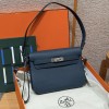 Hermes Kelly Depeches 25 Pouch in Blue Presse Calfskin