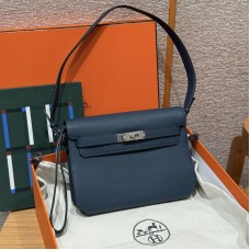 Replica Hermes Kelly Depeches 25 Pouch - Blue Presse Calfskin