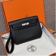 Replica Hermes Kelly Depeches 25 Pouch - Black Calfskin