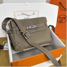 Replica Hermes Kelly Messenger Bag in Etoupe Togo leather with palladium hardware.