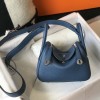 Hermes Mini Lindy Bag 19cm in Clemence Leather Blue Agate