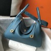 Hermes Lindy 26cm 30cm Bag in Clemence Leather Blue Jean GHW