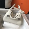 Hermes Lindy 26cm 30cm Bag in Clemence Leather Craie PHW