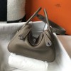 Hermes Lindy 26cm 30cm Bag in Clemence Leather Etoupe PHW