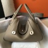 Hermes Lindy 26cm 30cm Bag in Clemence Leather Grey PHW