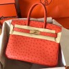 Hermes Replica Handbag Store 30 Retourne Handmade Bag In Orange Ostrich Leather