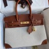 Hermes Replica Handbag Store 30 Handmade Bag In Toile & Gold Swift Leather