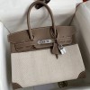 Hermes Replica Handbag Store 30 Handmade Bag In Toile & Tourterelle Swift Leather