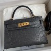 Hermes Kelly Mini II Bag 19cm in Graphite Matte Alligator Leather