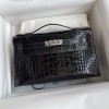Hermes Mini Kelly Pochette 22cm Bag In Black Shiny Alligator Leather