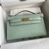 Hermes Mini Kelly Pochette 22cm Bag In Menthe Matte Alligator Leather