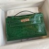 Hermes Mini Kelly Pochette 22cm Bag In Vert Cactus Shiny Alligator Leather