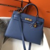 Hermes Kelly 32cm Bag in Epsom Leather Blue Jean