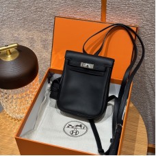 Replica Hermes Kelly Jump Backpack in Black Swift - Top high quality replica