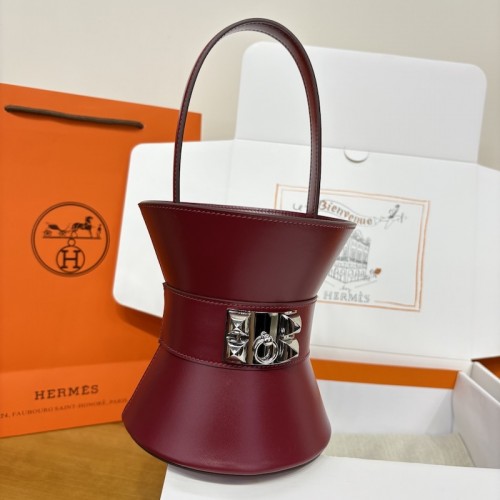Replica Hermes Mini Medor Bag in Wine Red - Front View
